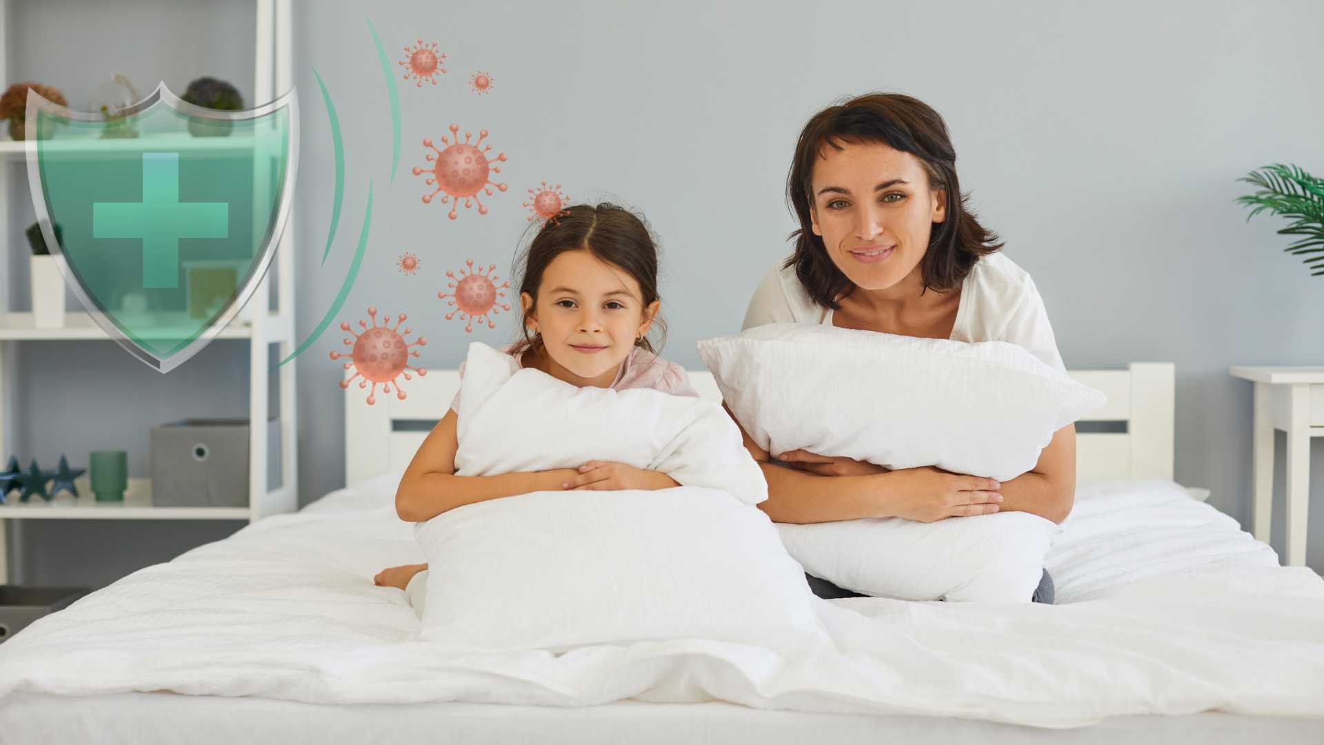 Banner showcasing the Viroclean® Mattress and Toppers, the first-ever bedding solutions designed to protect against COVID with advanced antiviral and antibacterial technology.
