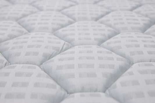 Close-up of a white quilted mattress texture