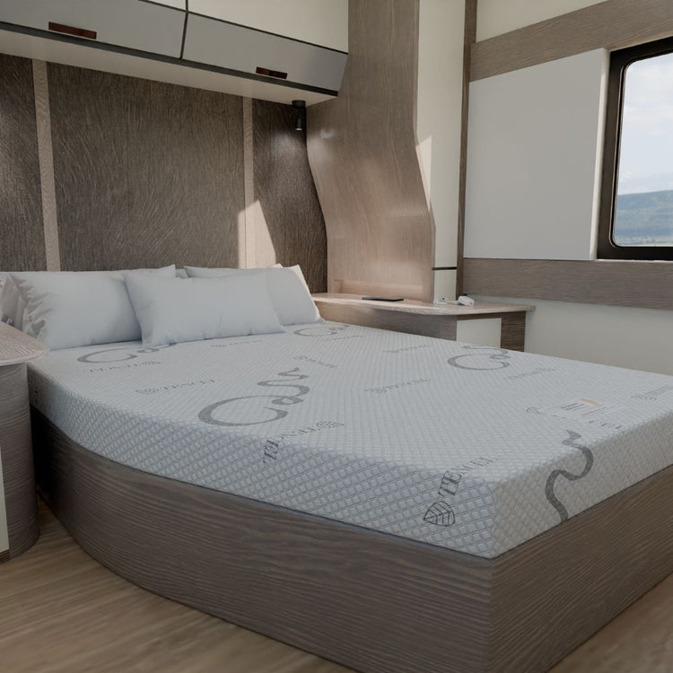 Caravan Mattress on a bed frame 