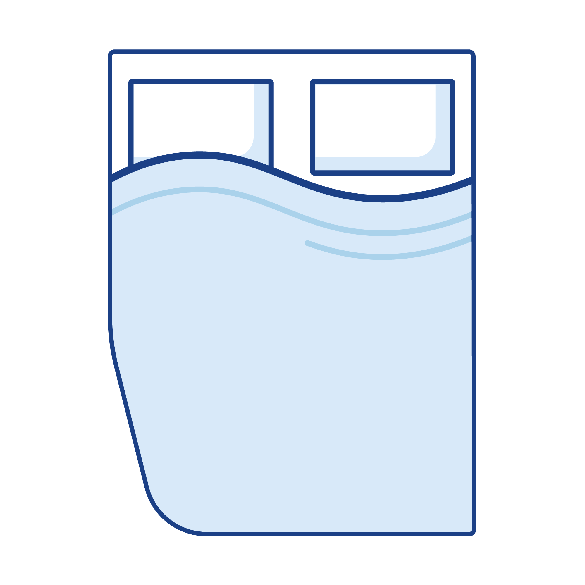 Drawing of a Nearside Angled Curved Corner Caravan Mattress. Ref: Shape 18