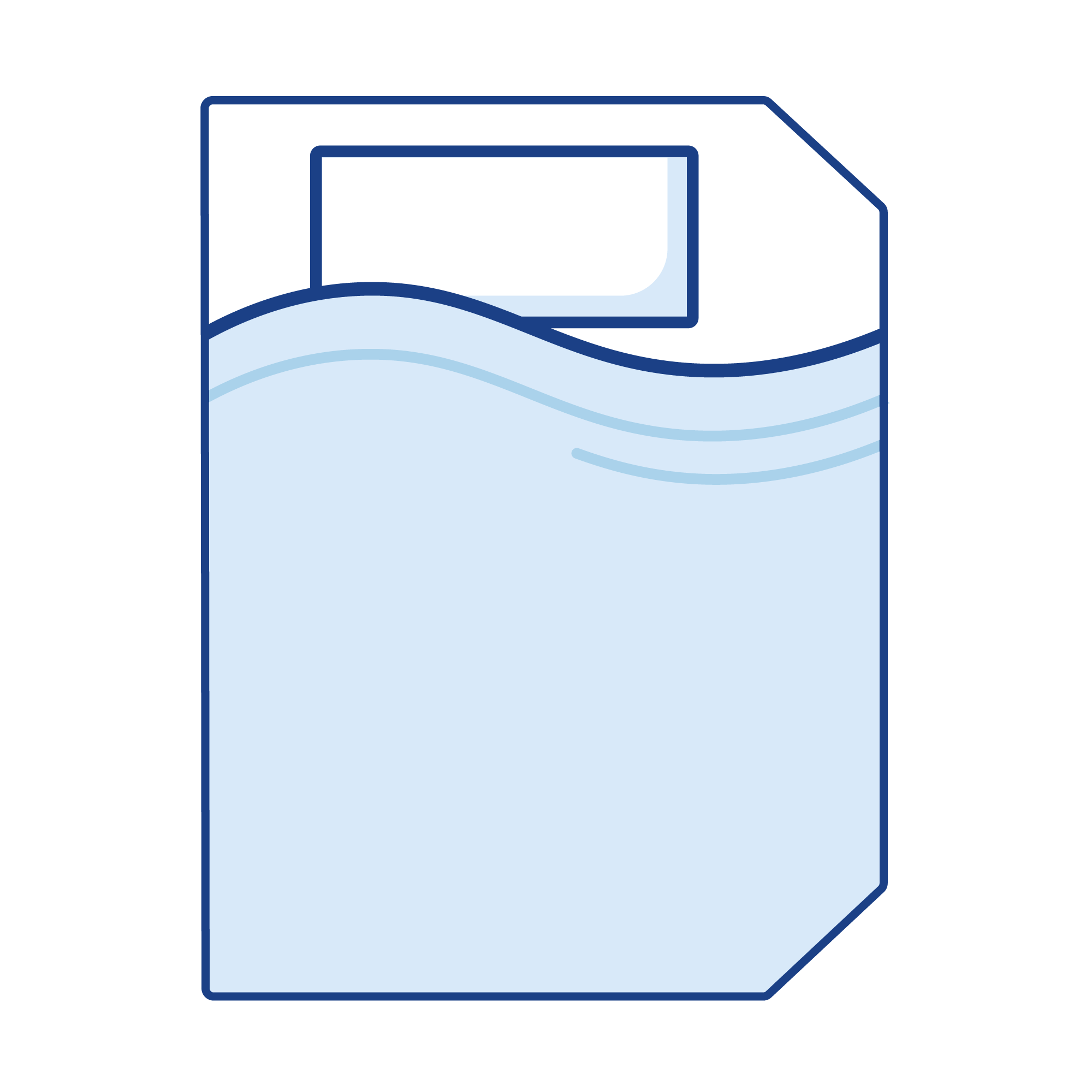 Illustration of a campervan mattress topper with two corners cut off on the same side.