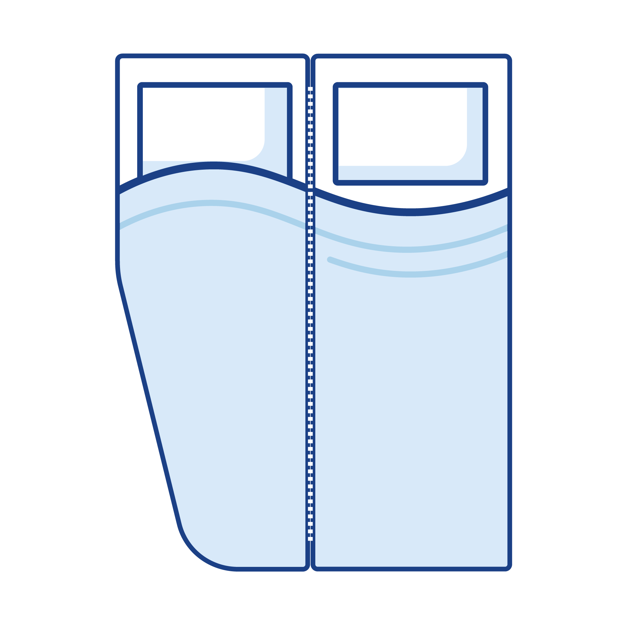 Drawing of an Offside Two-Piece Split Caravan \ Motorhome Mattress. Pieces are Available Loose or Zip Attached. Ref: Shape 62.