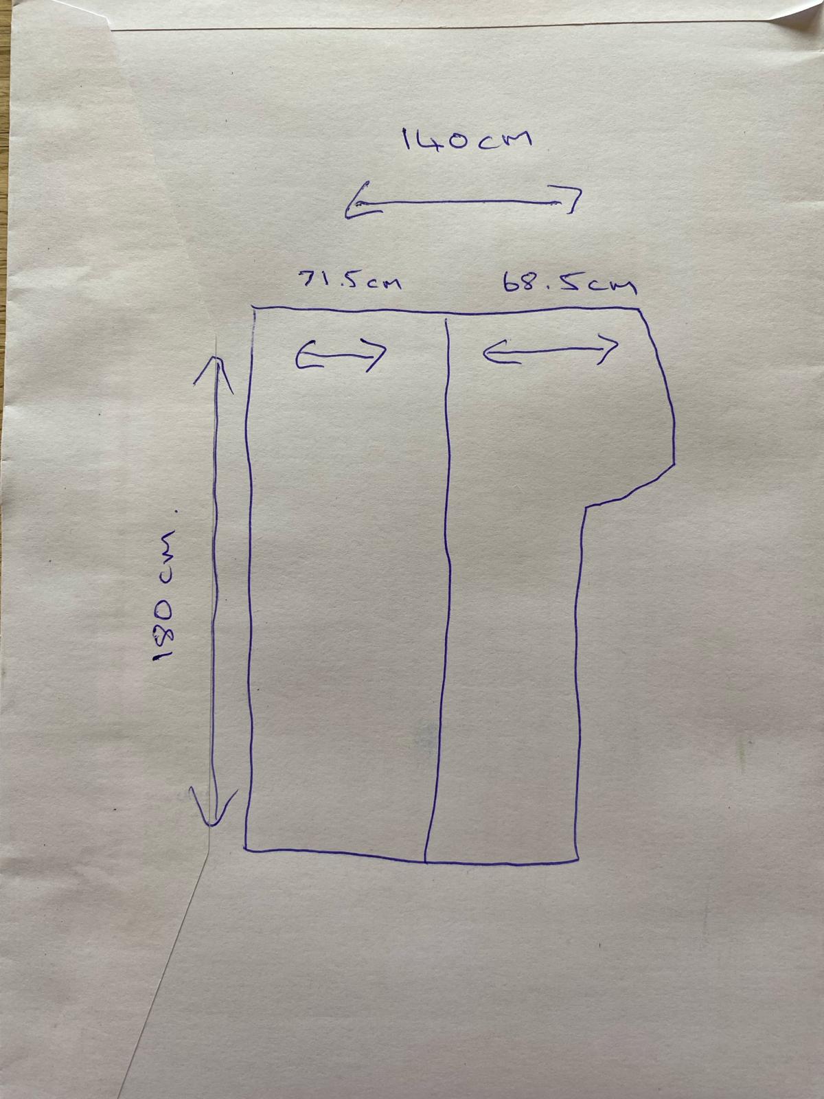 Customers Drawing \ Sketch off Measurments for a Custom 2 Piece Adria Campervan Mattress