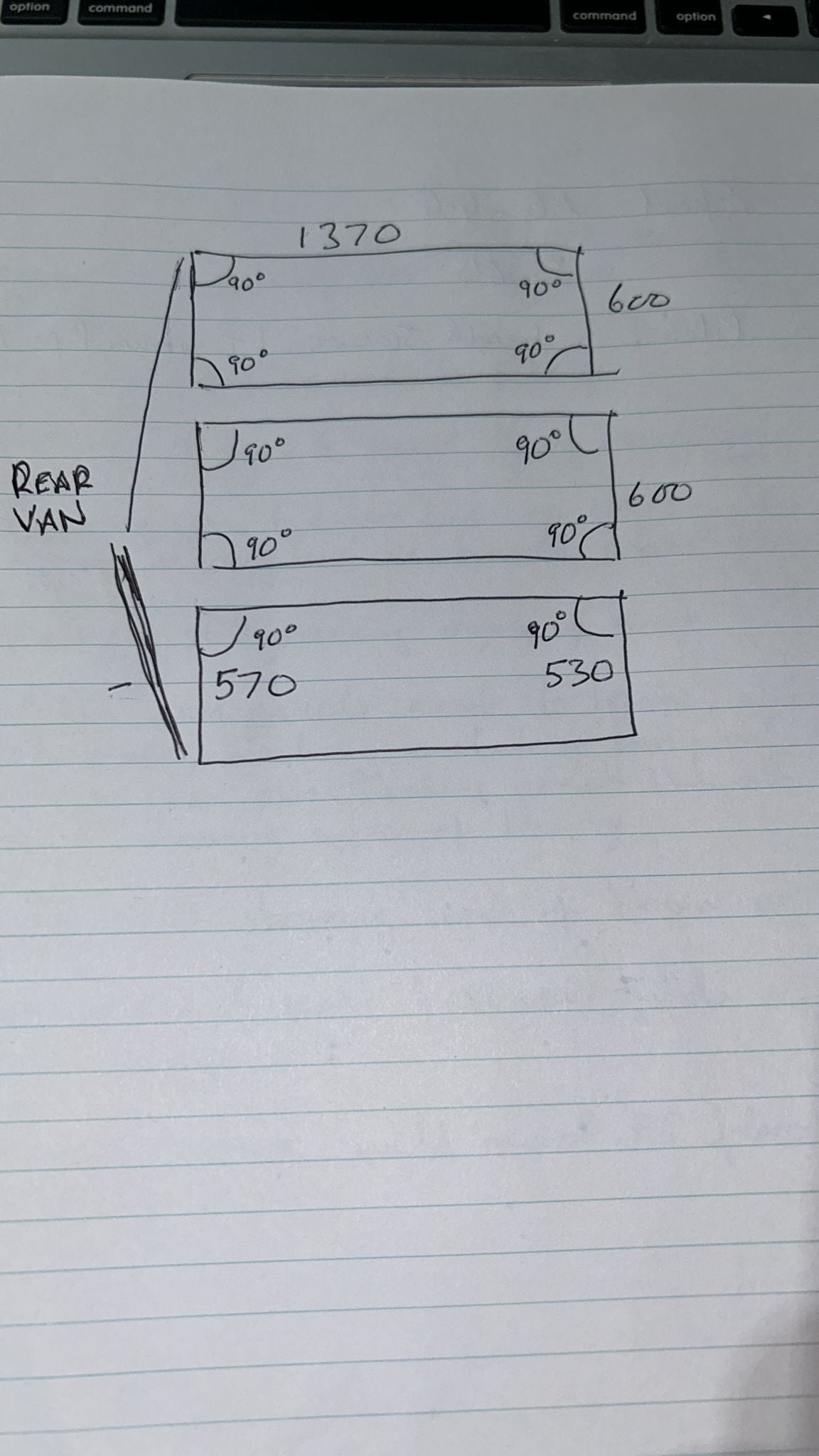 Customers Drawing \ Sketch off Measurments for a 3-Piece Foam Campervan Mattress