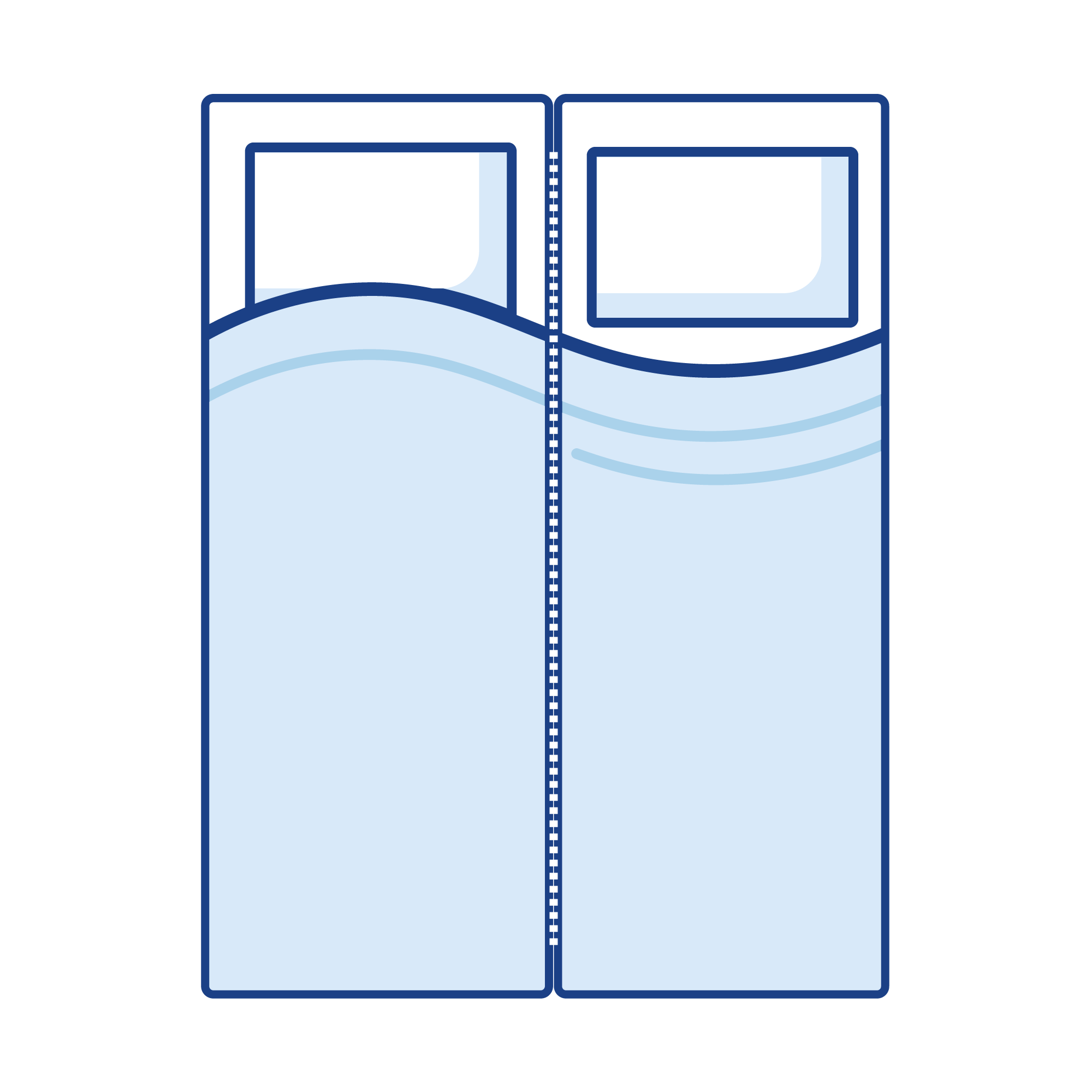 Drawing of a Regular Shaped Two-Piece Split Caravan \ Motorhome Mattress. Pieces are Available Loose or Zip Attached. Ref: Shape 63.
