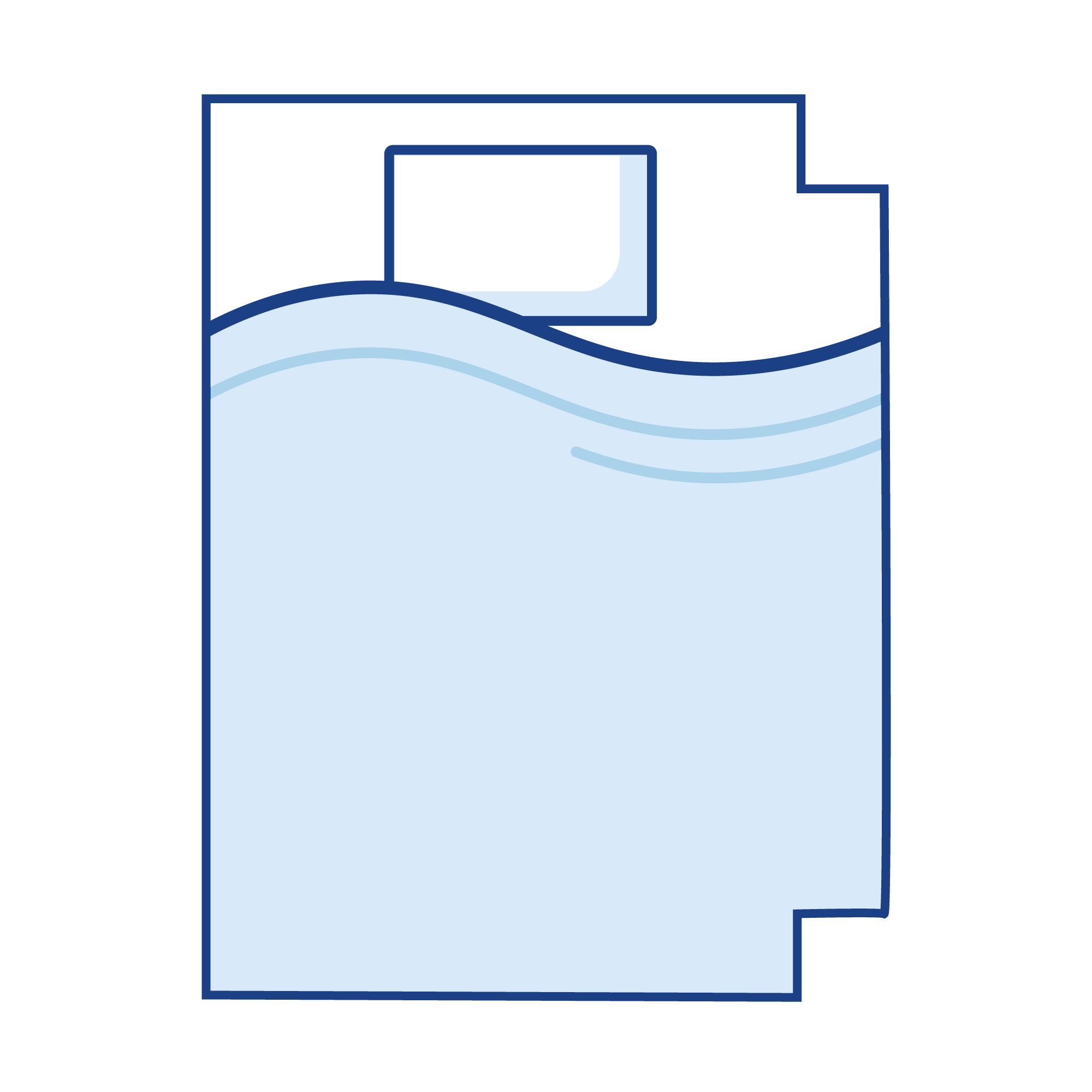 Illustration of a campervan mattress topper with two corner cut-outs on the same side.
