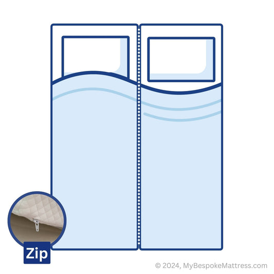 Custom 2-piece caravan mattress with regular shape and zip & link attachment for easy setup.