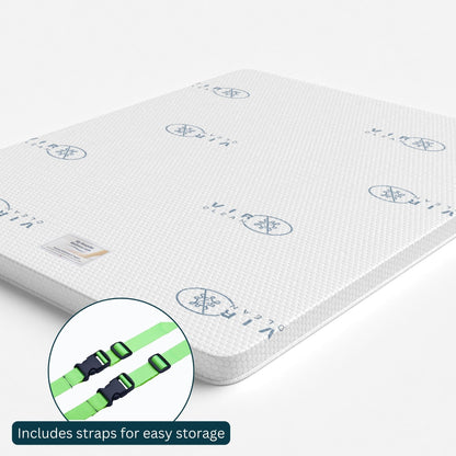 Antibacterial, hypoallergenic Viroclean® fabric on a campervan mattress topper.