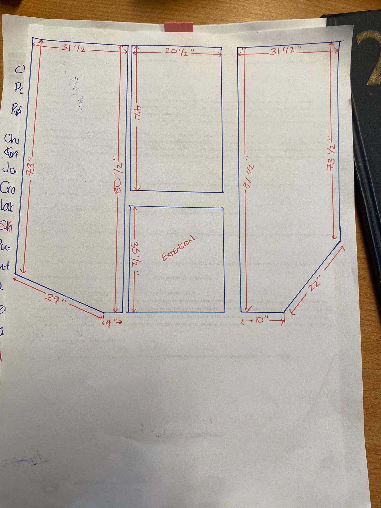 Customers Drawing \ Sketch off Measurments for a Motorhome Mattress 4-Piece Set