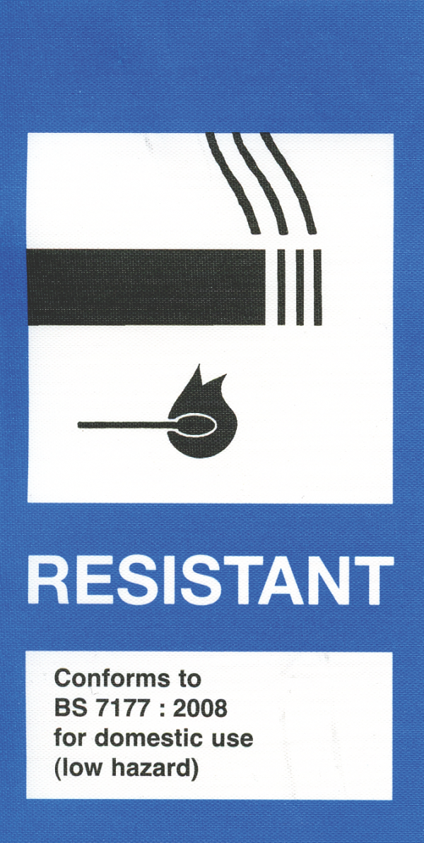 British Standard for fire retardancy, BS7177 label