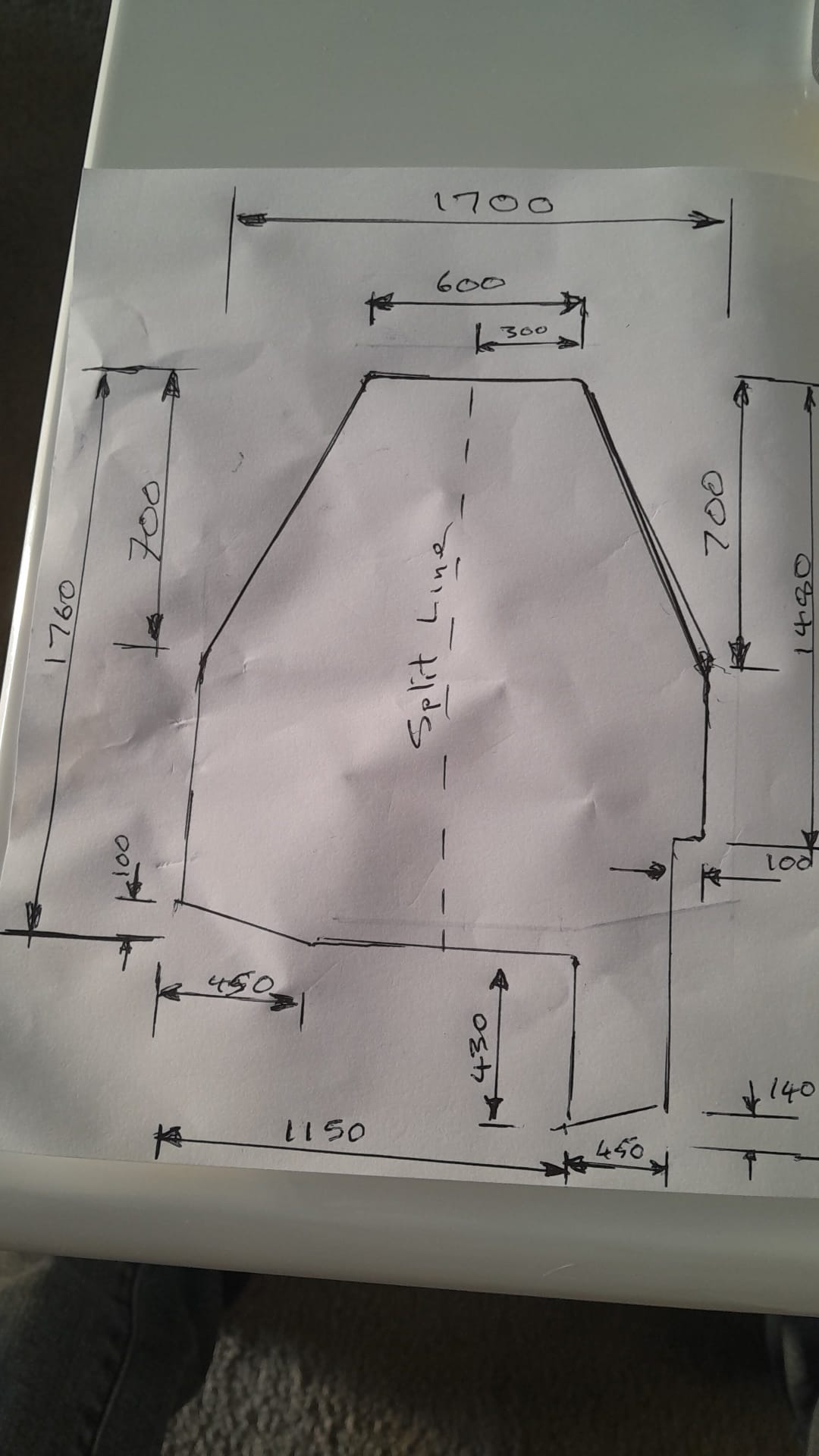 Customers Drawing \ Sketch off Measurments for a Custom Shaped Speedboat Mattress