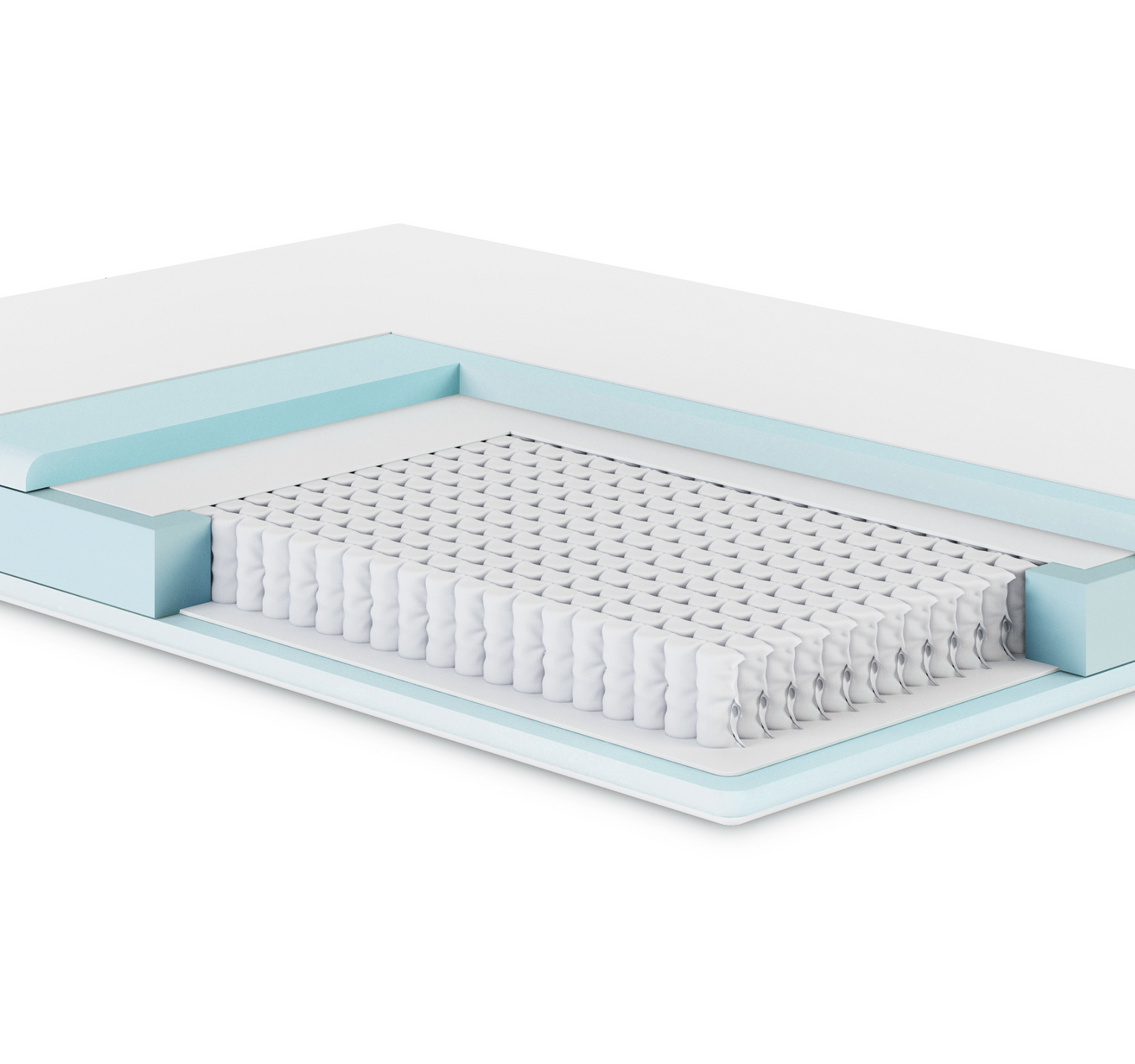 Vector illustration of a CoolSense mattress with a cutaway section revealing its internal construction, featuring pocket springs and CoolSense foam layers for advanced comfort and support.