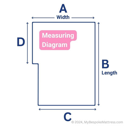 Measuring diagram for custom-fit caravan/motorhome topper with left-hand square cutout.