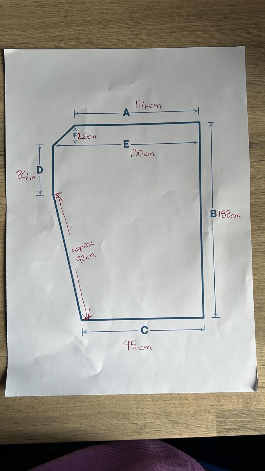 Customers Drawing \ Sketch off Measurments for a Replacement Swift Caravan Mattress