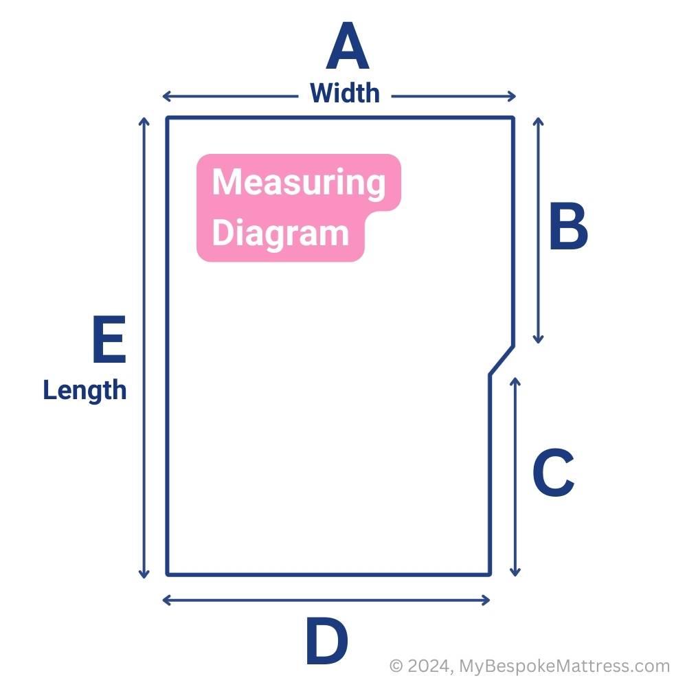 Measuring diagram for custom caravan/motorhome topper, right-hand angled cutout.