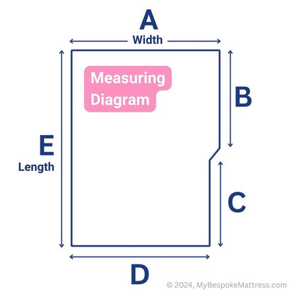 Measuring diagram for custom caravan/motorhome topper, right-hand angled cutout.