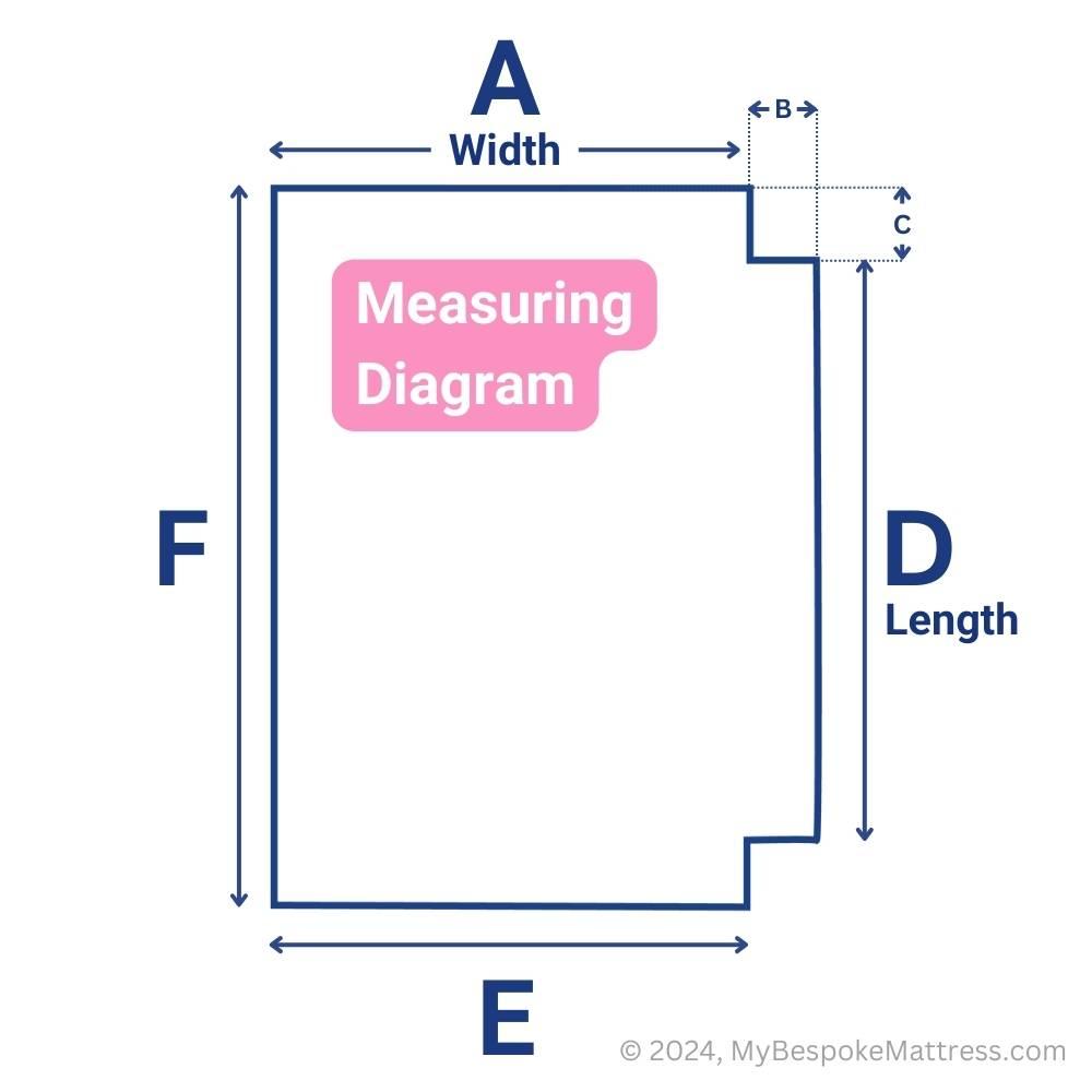 Measuring diagram for custom-fit campervan topper with right-side square cutouts.