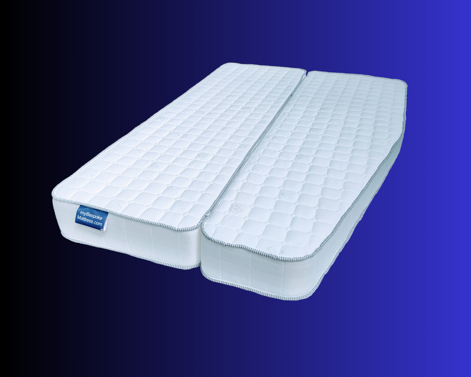 Two Piece Mattress with Zip & Link Attachment on a Blue Background (Product Image)