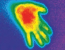 Heat picture of our Revo foam the moment a hand is lifted off it: a bright warm hand shape